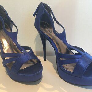 Luxurious Deep Blue Satin Pair of Charlotte Russe Stilettos